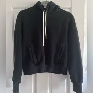 Black Hoodie with White Drawstrings